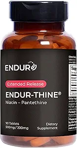 ENDUR-Thine Niacin – Pantethine, Heart & Liver Health Supplement, Formula efficiente per l'assorbimento ottimale, senza glutine, 500 mg (90 compresse)
