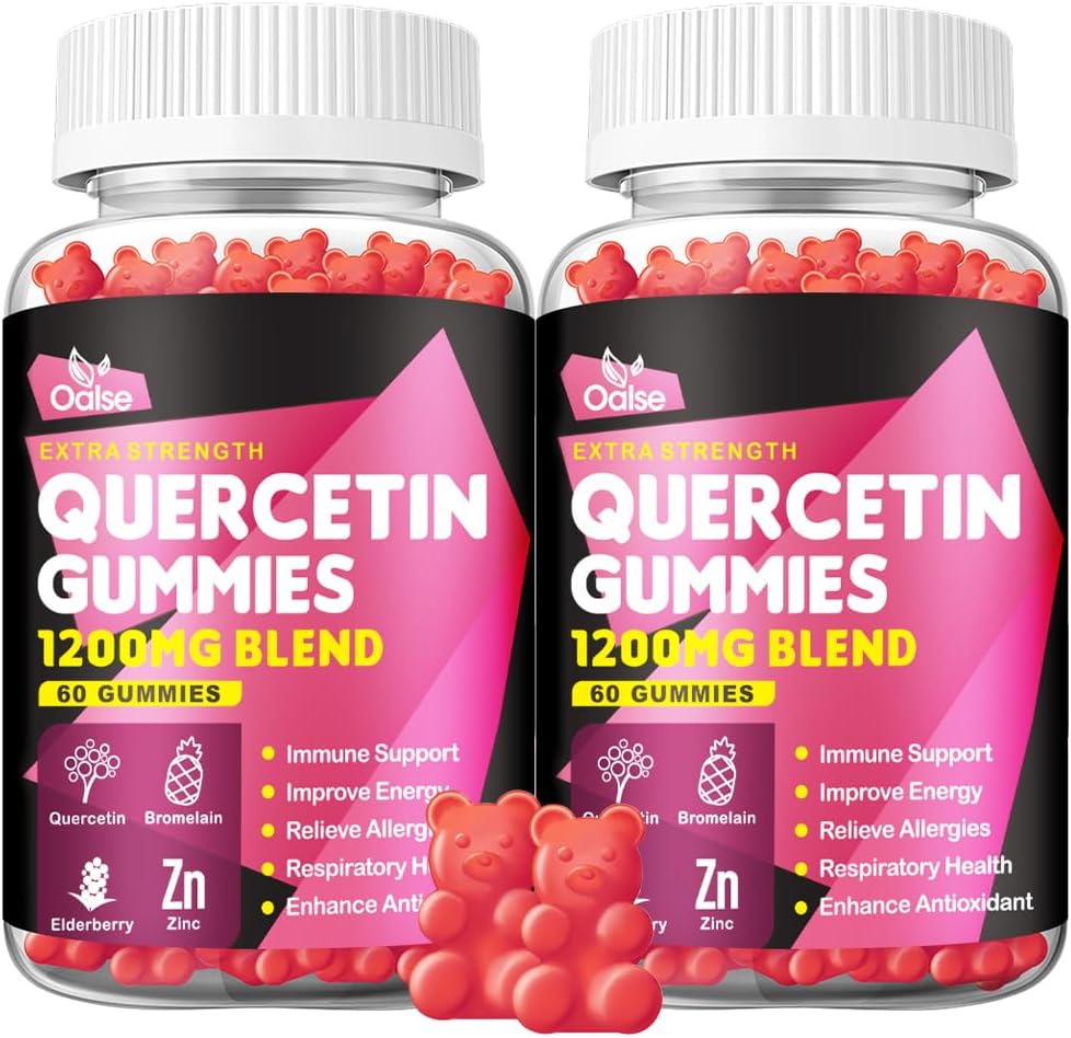 Quercetin Gummies - Quercetin con vitamina C e Zinco + Bromelain + Elderberry + Vitamina D3-1200mg Quercetin Integratori per Bambini e Adulti Immunità & Allergy Support (2 Pack)
