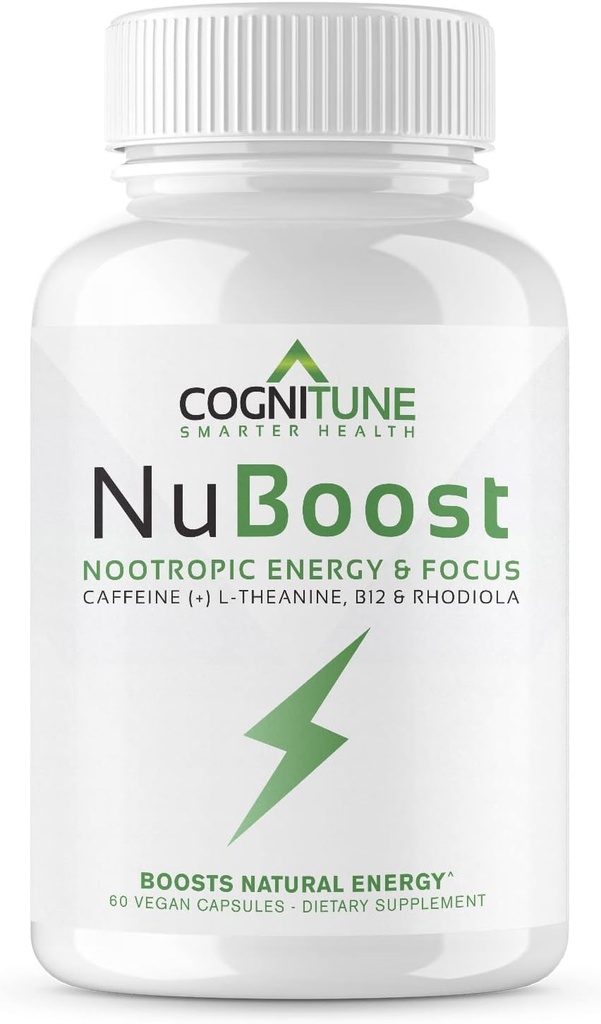 Pills de caféine 100mg avec L-Theanine & B12 – Supplément Énergie Naturelle + Focus – Pills d'énergie propre pour les hommes et les femmes – Caféine L Theanine Nootropic – 60 Capsules Vegan
