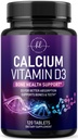 Calcium 1200 mg par portion avec vitamine D3 - Supplément de soutien de la santé osseuse, Suppléments de calcium pour les femmes et les hommes - Force osseuse, dents, soutien immunitaire, carbonate de calcium, États-Unis embouteillé - 120 comprimés