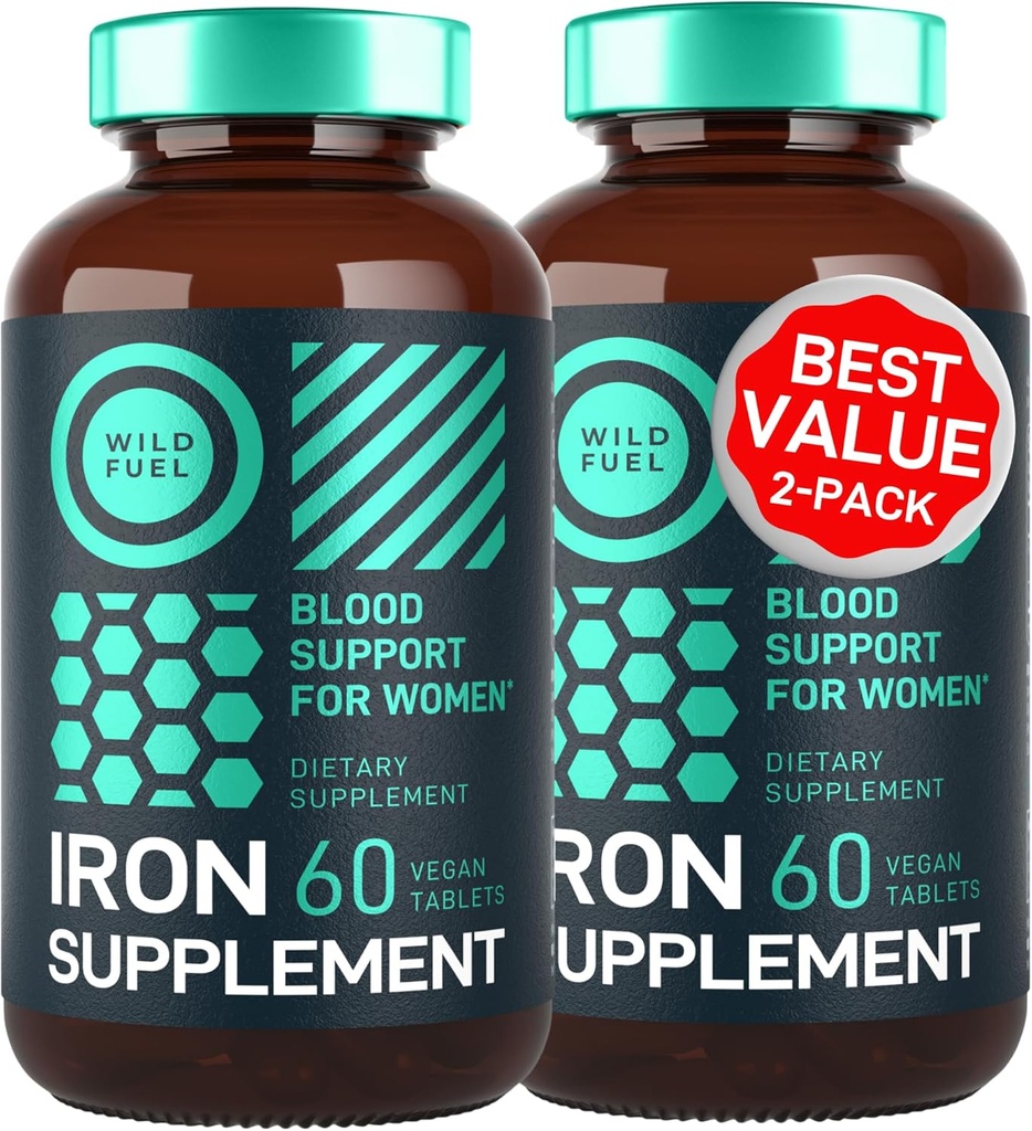 Vegane Eisen-Ergänzung für Frauen mit Folsäure - 35 mg Blood Builder Ferrous Sulfat, Folsäure 400 mcg - Eisen Pillen für Frauen mit Anämie und Schwangerschaftsunterstützung - 120 Glutenfreie Tabletten - 2Pack