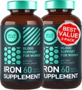 Vegane Eisen-Ergänzung für Frauen mit Folsäure - 35 mg Blood Builder Ferrous Sulfat, Folsäure 400 mcg - Eisen Pillen für Frauen mit Anämie und Schwangerschaftsunterstützung - 120 Glutenfreie Tabletten - 2Pack