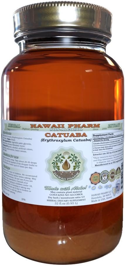 Catuaba Alkoholfreie Flüssigextrakt, Catuaba (Erythroxylum Catuaba) Getrocknete Bark Glycerite Hawaii Pharm natürliche Kräuterergänzung 32 Unfiltriert