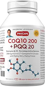 ANDREW LESSMAN Coenzyme Q-10 200 Plus PQQ 20mg - 30 Capsule - Mantiene livelli CoQ10, ottimale energia cellulare, Supporta la produzione di energia, cuore, cervello, fegato, rene, pancreas. Nessun Additivo