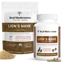 Véritables champignons Lions Lamane pour les humains (60 portions) et les animaux domestiques (120ct) - Poudre et capsules Ensemble pour la cognition et l'immunité - Vegan, Non-OGM, Sans gluten, Sans grains Extraits de champignons