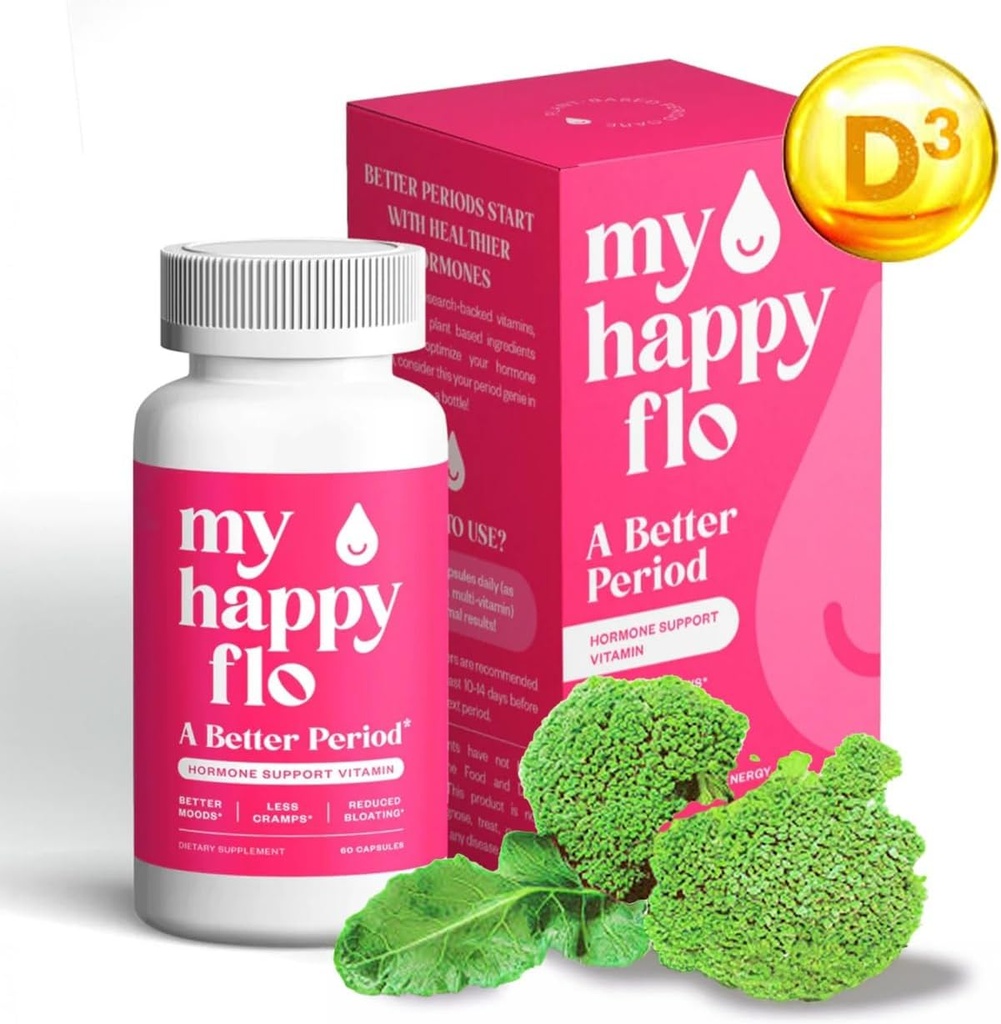 Mon Happy Flo PMS Support Supplément pour les femmes avec fer, PMS Relief Hormone Support pour les femmes, 10-en-1 PMDD Suppléments pour les femmes.