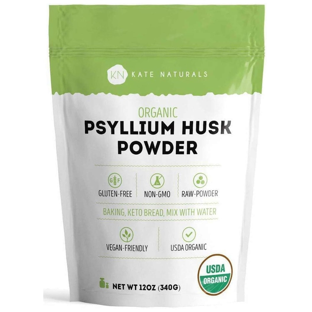 Kate Naturals Poudre de musc de psyllium pour cuisson, fibres et digestion. Poudre de graines de Psyllium pour chiens et chats (12oz, biologique, sans gluten, sans animal de compagnie)