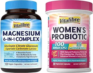 Frauen Probiotics 100 Billion CFU 30 Kapseln & Magnesium Complex Supplement 6 in 1, 120 Kapseln