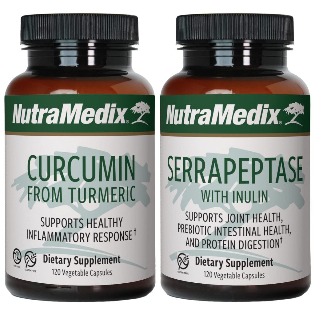 Ensemble de soutien mixte NutraMedix - Comprend Curcumine de Turmeric et Serrapeptase Capsules de soutien enzymatique pour le soutien interarmées et le soutien à la réponse inflammatoire saine - Ensemble de supplément 2 pièces