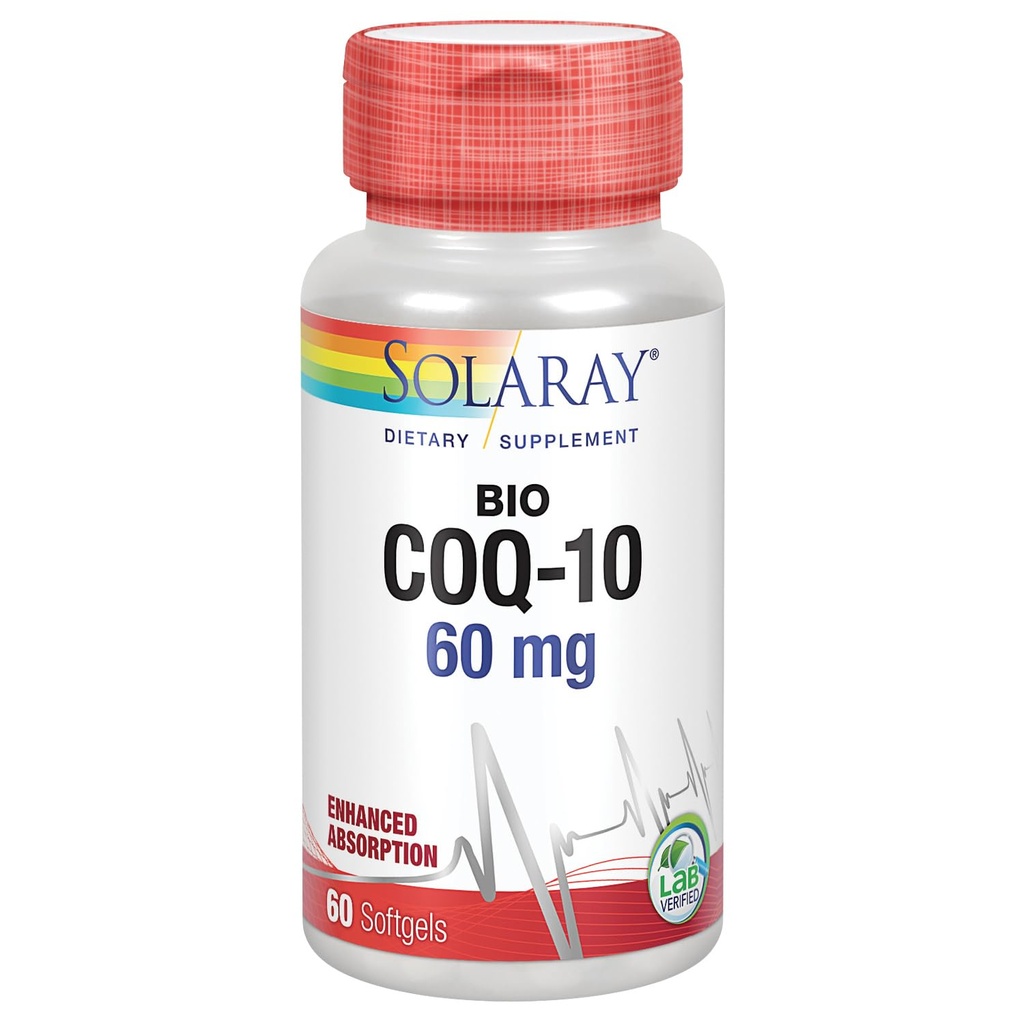 SOLARAY Bio CoQ-10 60 mg | Verbesserte Absorption | Vitamine A & E | Gesunde Herz & Zelluläre Energie Unterstützung | 60 Softgele