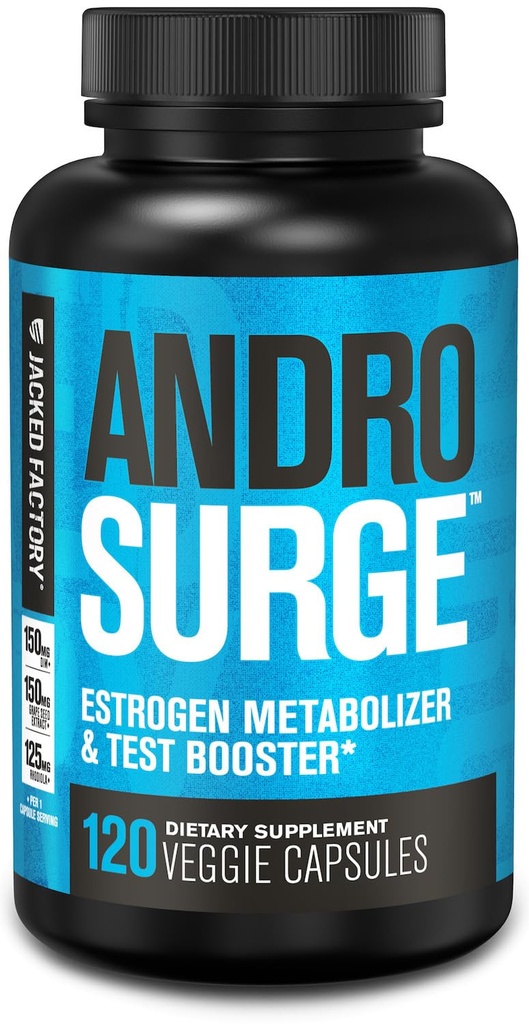 Blocker d'androsurge d'usine Jacked pour les hommes - Booster de testostérone naturel pour les hommes et le métabolisme d'estrogen avec Tongkat Ali, DIM, Long Jack et plus - Booster de test et constructeur de muscles - 120 comte