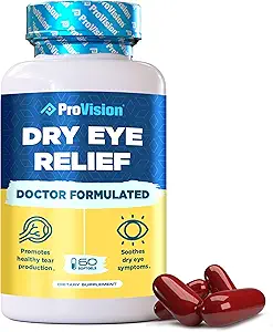 Omega 3 Integratori di Occhi Secchi di ProVisione - Vitamine Occhiali per Occhi Secchi con Supplemento Omega 3 - Vitamine di Occhi Secchi Realizzate con Olio di Pesce Omega 3 per Supporto Occhi - ProVision Dry Eye Relief - 60 Softgels
