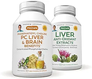 ANDREW LESSMAN PC fegato e cervello benefici + fegato antiossidante estratti Kit: 90 capsule (60sg+30cp) - Phosphatidyl Choline, latte cardo, carciofo, curcumina.