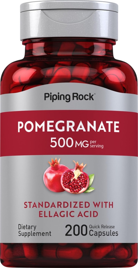 Piping Rock Granatapfel Extrakt | 500mg | 200 Kapseln | Standardisiert mit Ellagic Säure | Non-GMO, Gluten kostenlose Ergänzung