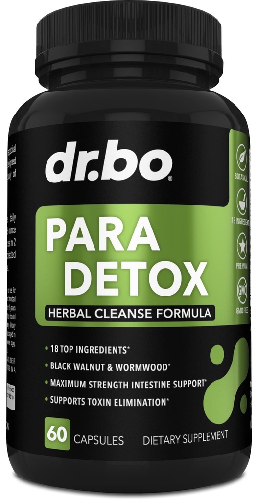 DR. BO para Cleanse Human Detox Guard - Intestinal Pillen Unterstützung für Menschen - Pro Gut Health Intestine Supplement Stomach für Erwachsene - Herbal Wormwood Black Walnut Complex & Cloves - 60 Kapseln