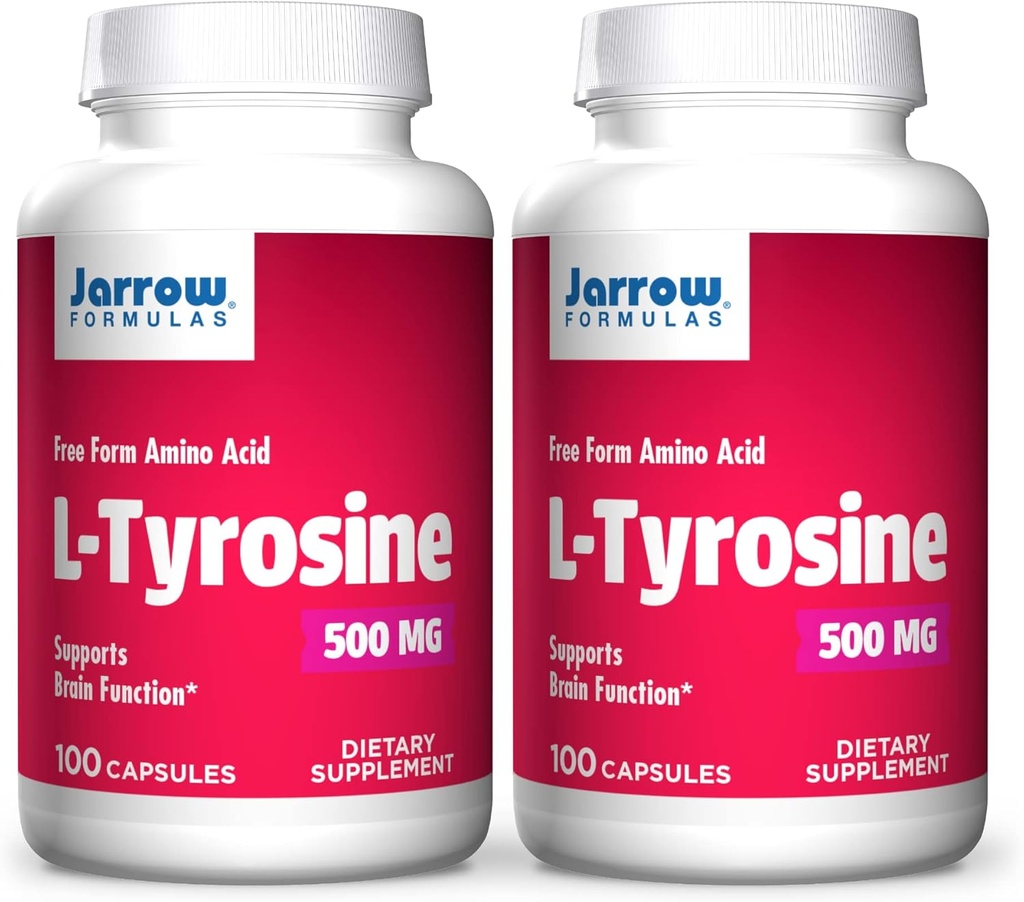 Jarrow Formulas L-Tyrosine 500 mg - 100 Kapseln - Unterstützt Gehirnfunktion - Gehirn Neurotransmitter Precursor - Freie Form Aminosäure - Enthält reine Kristallin L-Tyrosin - 100 Servierungen