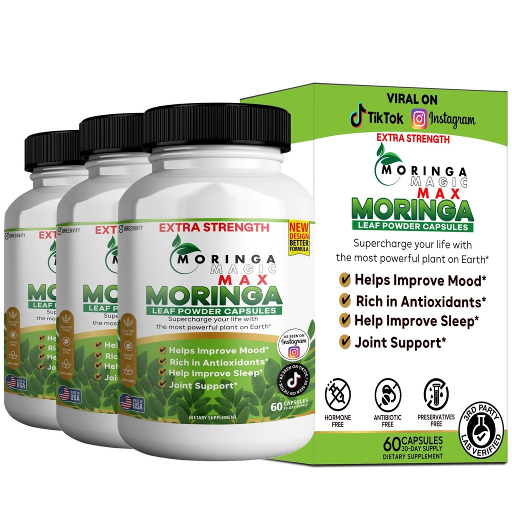 Moringa Magic Max Extra Strength Capsules, 800mg, 60 Veggie Capsules, Gluten Free, Sugar Free, Non-GMO, Made in USA (3)