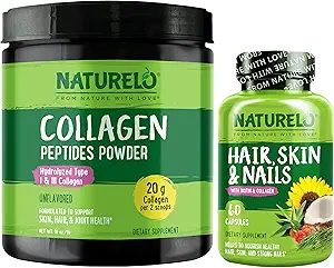 NATURELO Capelli, Pelle e Unghie Multivitamina, 60 Contenitore Peptide Polvere, 45 Serve