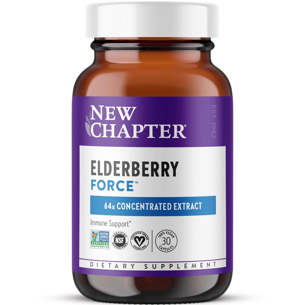 Neukapitel Vegan Elderberry Kapseln mit 64x Konzentrierte Schwarze Elderberry + Schwarze Johannisbeere für umfassende Immununterstützung, Non-GMO-Projekt Verifiziert, Glutenfrei, zertifiziert Vegan, 30 Graf