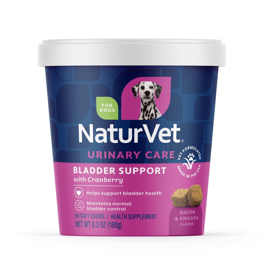 NaturVet Bladder Support Plus Cranberry for Dogs, 60 ct Soft Chews, Made in The USA with Globally Source Ingredients