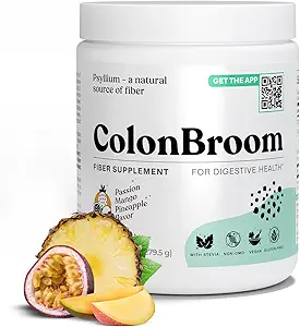 ColonBroom Psyllium Husk Poudre avec Stevia (Fruits Tropiques) - Colon Cleanse pour Bloating Relief & Gut Health - Colon Broom Fibre Poudre de boisson - Vegan Fibre Poudre de Stevia Supplément, 100 portions