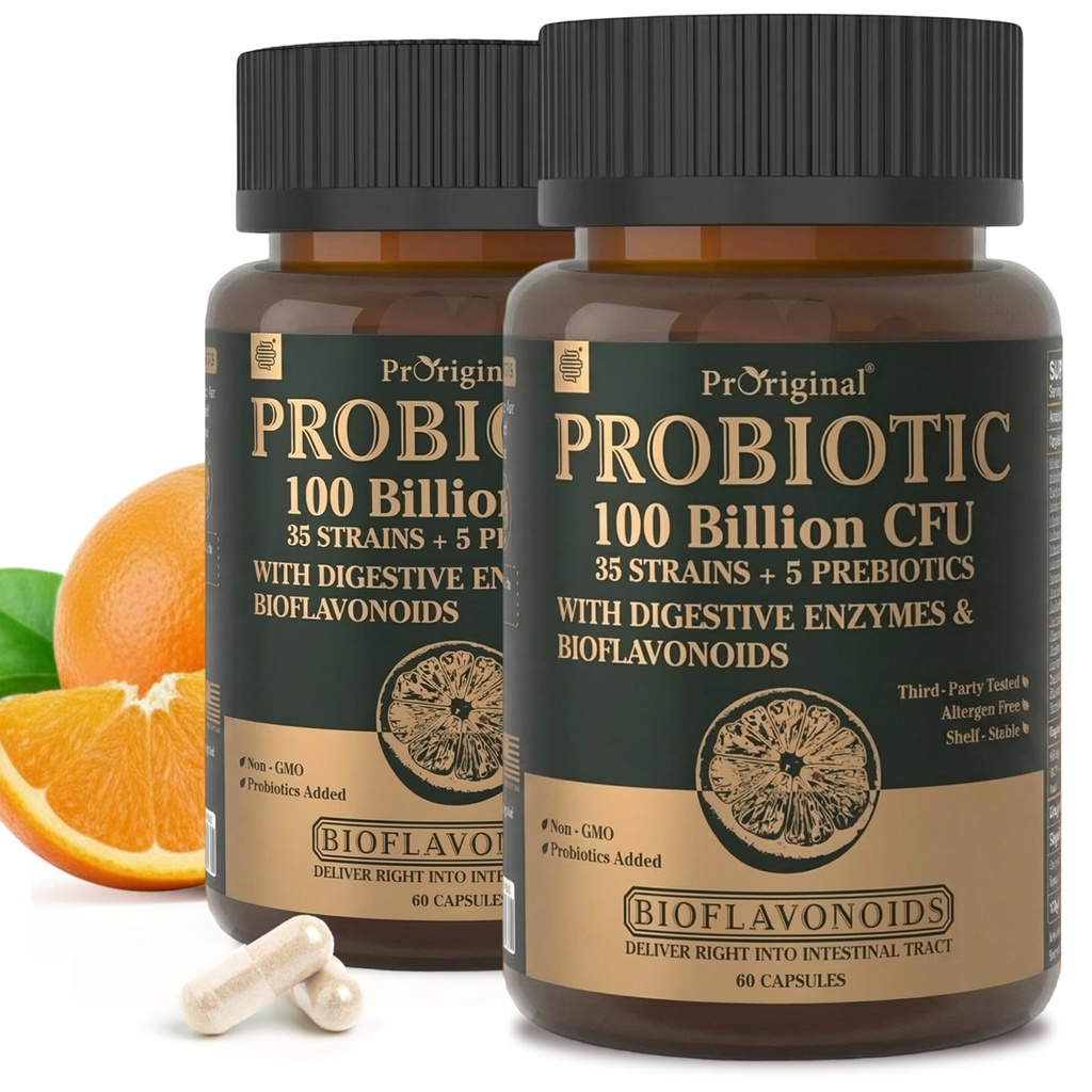 Probiotiques avec prébiotiques pour les hommes et les femmes - 35 souches Probiotique biologique 100 milliards CFU pour la santé gustative et digestive, supplément de probiotiques de l'acide végane, probiotique brut non OGM 120 capsules