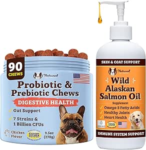Natural Dog Company Wild Alaskan Salmon Oil & Probiotic Chews für Hunde Bundle: Salmon Oil & Probiotics - Gesunde Haut und Mantel und Verdauungsmedizin Combo für Hunde aller Rassen und Größen