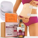 BELMAK Castor Oil Pack Wrap - 8 Piece Complete Kit (Includes 16.2oz Glass Bottle of Organic Castor Oil) Compress Wrap Reusable - Organic Cotton Flannel with 5 Pads & Soothing Heat Pack