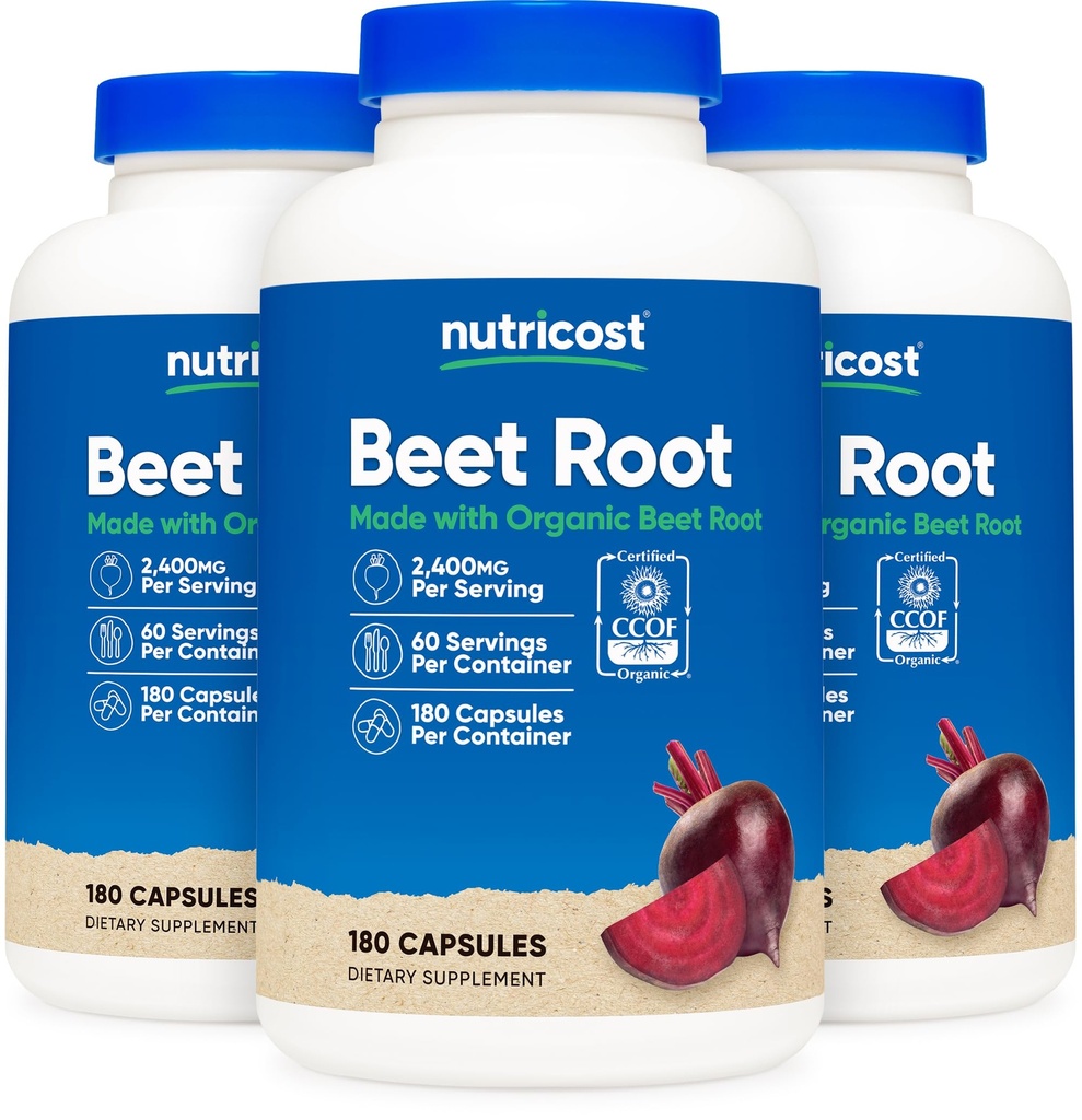 Nutricost Beet Root 2400mg, 180 Capsules - CCOF Certified Made with Organic Beet Root, Superfood, 60 Servings (Pack of 3)