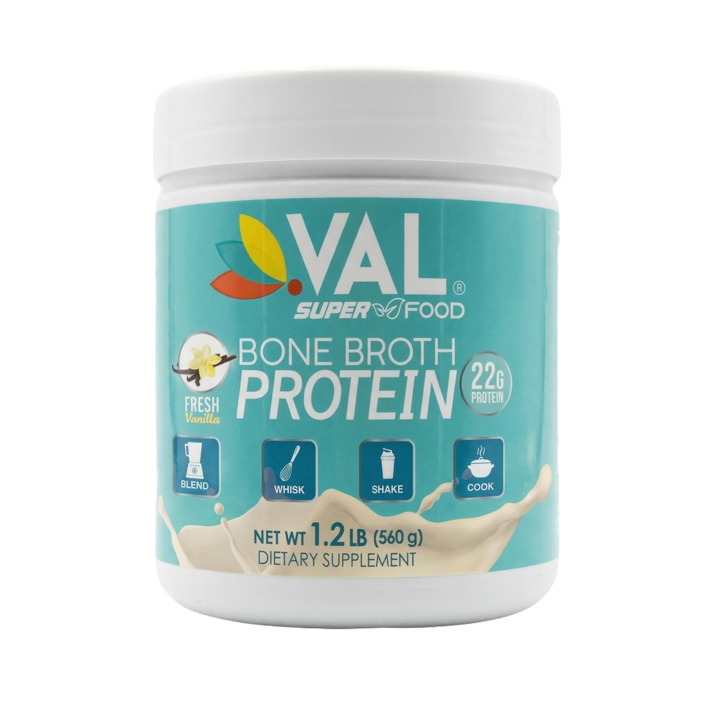 VAL Bone Broth Protein Powder – 22g Protein, 12g Collagen, MCT & Pea Protein – Gut, Skin & Joint Support – Paleo Friendly, Gluten Free – Pollo Flavor, 16 Serve