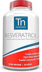 Trusted Nutrients Resveratrol Supplement - Gesunde Alterung und Herz-Gesundheit Mischung – mit Trans Resveratrol, Grape Seed Extract, Acai Berry und Maqui Berry – 1000 mg 180 Kapseln