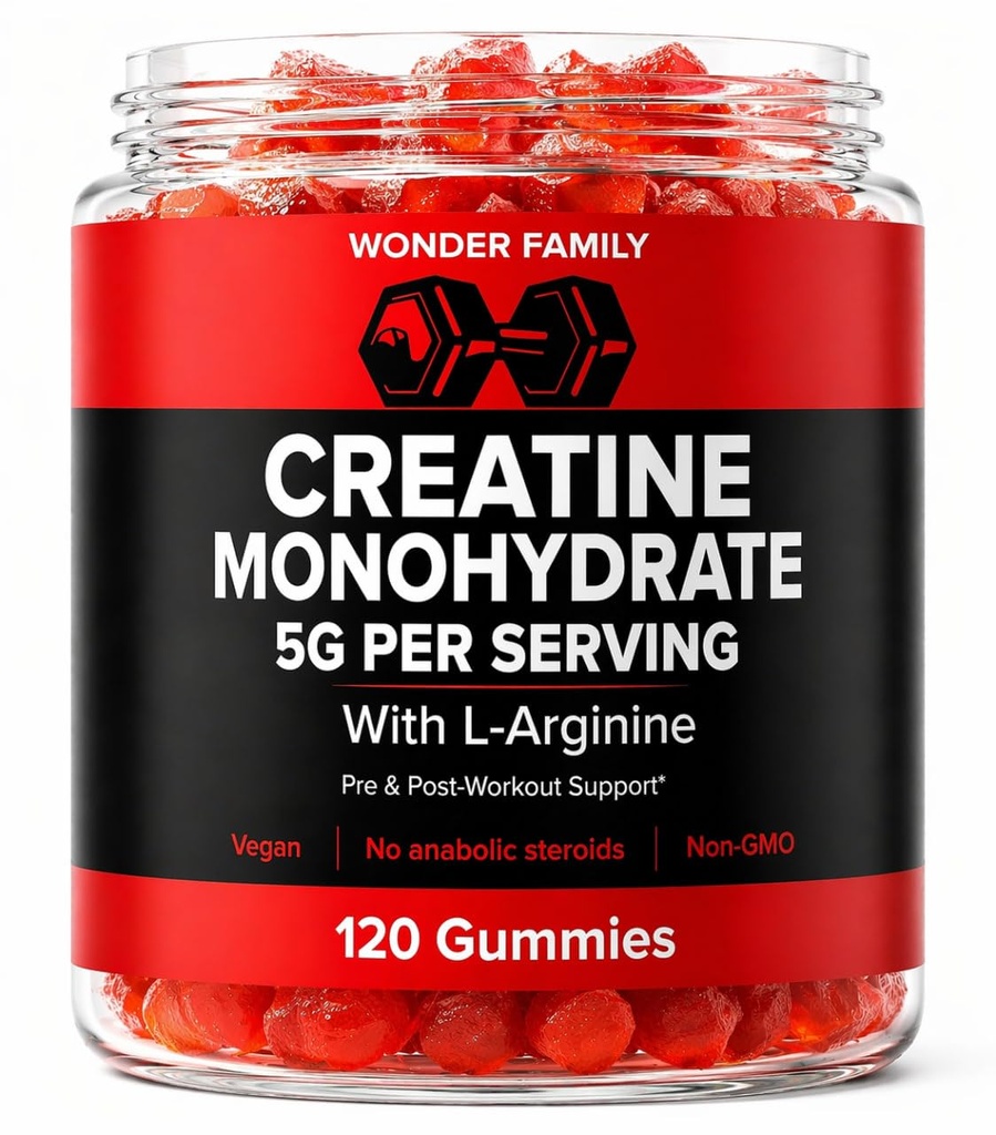 Creatine Monohydrate Gummies 5g – 5X Energy with B12, B6, and L-Arginine – Build Muscle & Strength – Gym Supplement – Creatina Monohidratada en Gomitas – Creatine Chews for Men & Women – 120 Count