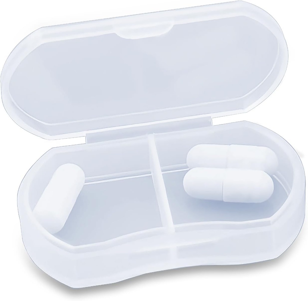 Pill Case for Purse Small Pill Organizer Portable Travel Daily Pill Containers AM & PM Mini Pill Box Vitamine, huile de poisson, support de supplément (1 PCS, blanc)