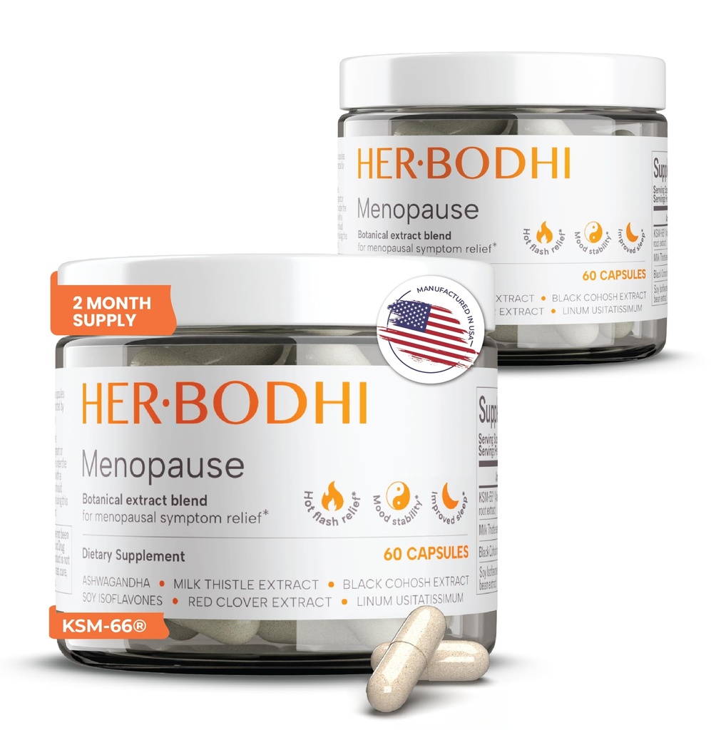 Meno- Menopause Hormonal Balance pour les femmes, Estrogen Soy Isoflavones Ménopause Supplément pour les femmes, Ashwagandha, Black Cohosh Hot Flashes Ménopause Relief, Sweats de nuit Relief 120Caps