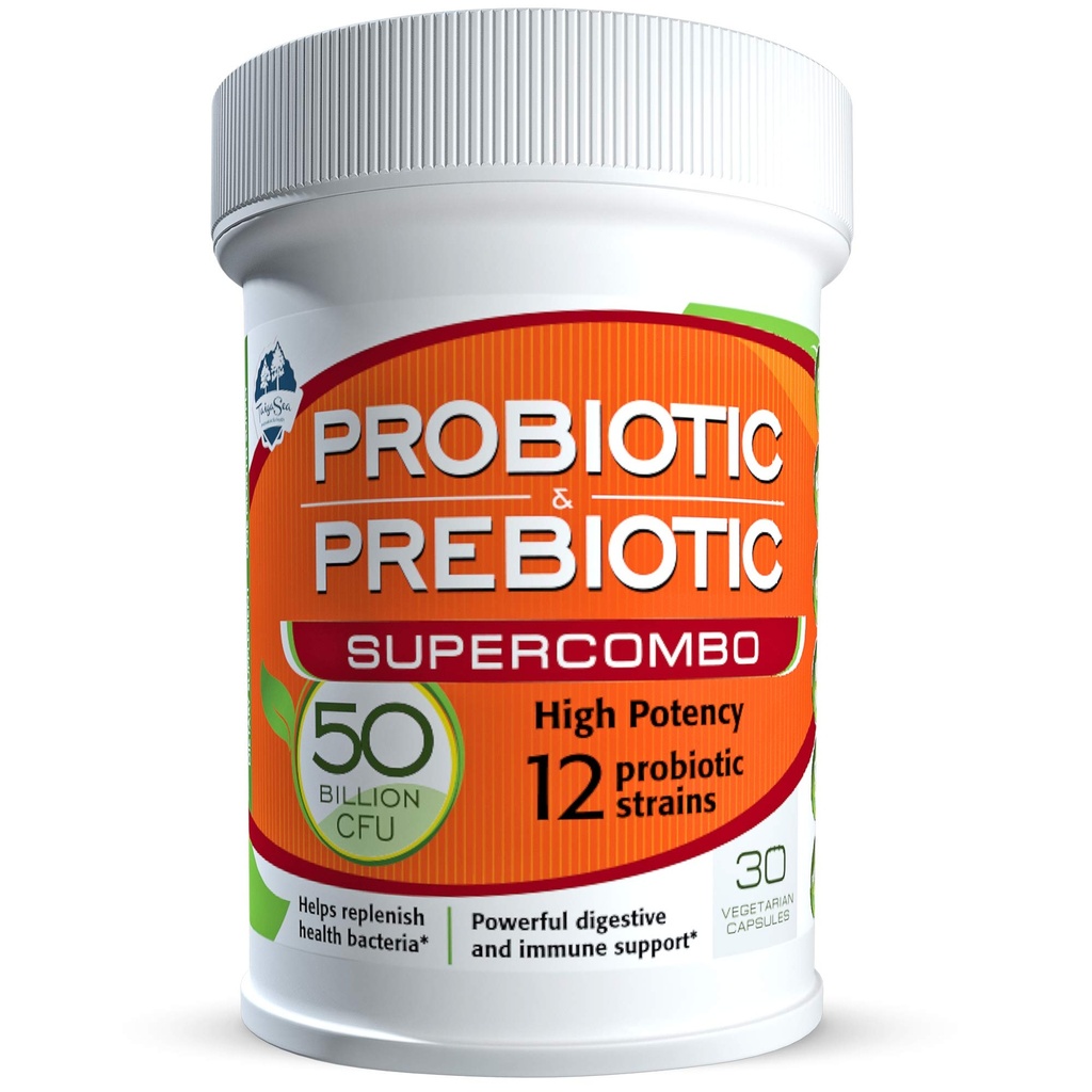 Supplément prébiotique et probiotique de 50 milliards d'UFC pour les femmes et les hommes, 12 souches pour le soutien immunitaire quotidien et la santé digestive, 30 capsules de légumes, probiotiques à haute puissance non réfrigérés