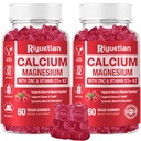 Calciumgummis + Magnesium & Zink mit Vitamin D3 & K2, hohe Absorption Kalziumergänzung für Knochen, Zähne & Immununterstützung, Non GMO, Vegan, 120 Zähler