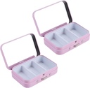 2Pcs 3 Compartiments Pill Case with Mirror, Portable Metal Medicine Pill Organizer Small Pill Box Vitamine Pill Holder for Pocket, Purse, Travel (Pink)