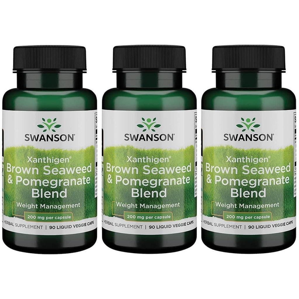 Swanson Xanthigen- Brown Seaweed & Pomegranate Blend- 200 Milligrams, 90 Liquid Veggie Caps (3 Pack)