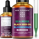 Bio Sea Moss Flüssiger Extrakt mit schwarzem Samenöl, Bladderwrack & Burdock Root | 1000mg Irish Sea Moss Drops | 4 in 1 Erweiterte Formel 4X Stärker | Raspberry Flavor | Vegan | Non-GMO | Gluten-Free