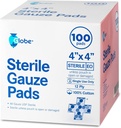 Globe 4’ x 4” Advanced Sterile Gauze Pads for Wound Dressing| 100-Pack, singolarmente imballato | 12-Ply Cotton & Highly Absorbent| Advanced Gauze Sponge-Pads for Wound Care & Home First Aid Kits (4 x 4)
