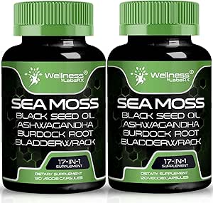 Estratto di caffè verde, 17-in-1, Seamoss Black Seed Oil, 120 Count, Ashwagandha Burdock Root Organic Bladderwrack Capsule | Organic Sea Moss Advanced, Immune and Blood Pressure Support