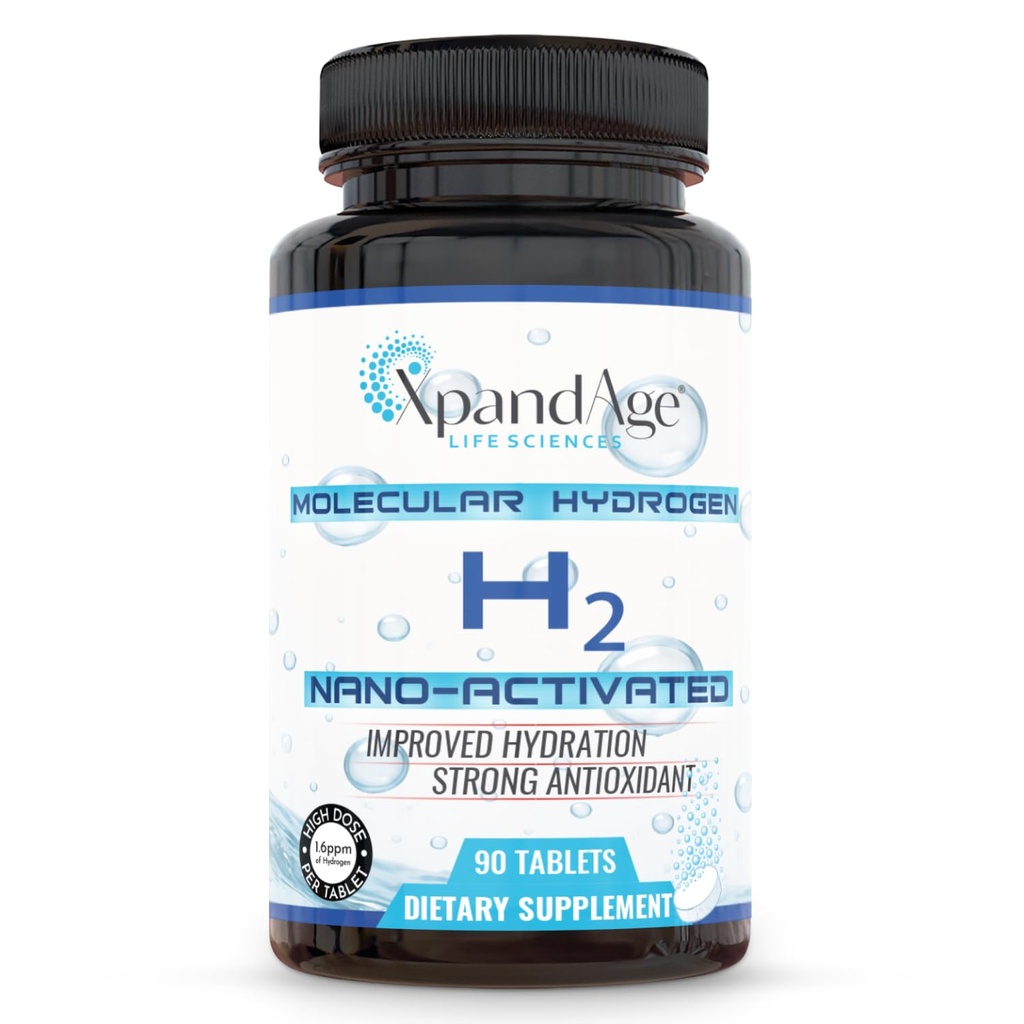 Xpandage H2 Molecular Hydrogen Supplement – Energy, Focus & Cognitive Support with Magnesium, Potassium & Sodium | Hydrogen Water Tablets for Immunity & Mental Clarity | 90 Tablets, 3-Month Supply