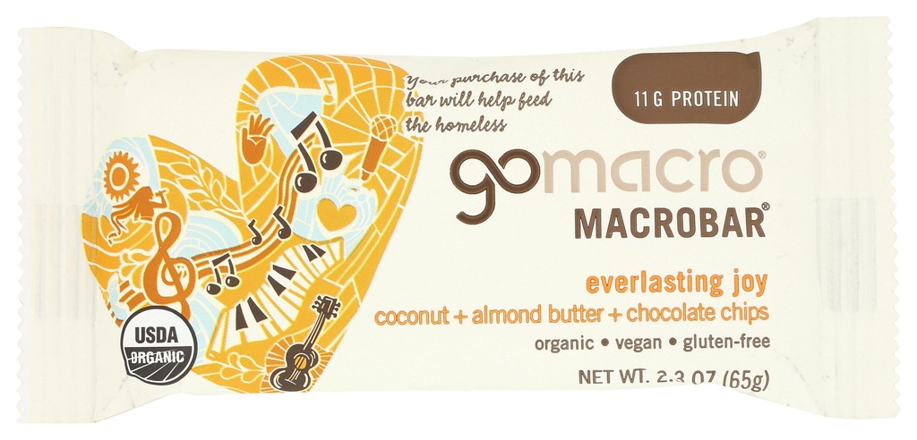 GoMacro MacroBar, Bio Vegan Protein Bar, Kokosnuss, Mandelbutter + Schokolade Chips, 2.3 Unze