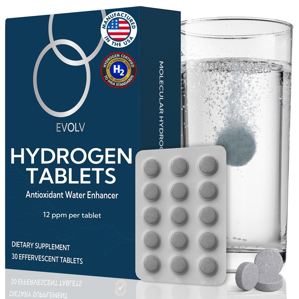 EVOLV Hydrogen Water Tablets, Molecular Hydrogen, Zero Sugar, 30 Tablets | A Sugar Free Water Enhancer With Magnesium And Calcium Delivering H2 Rich Hydration In Every Glass You Drink Each Day