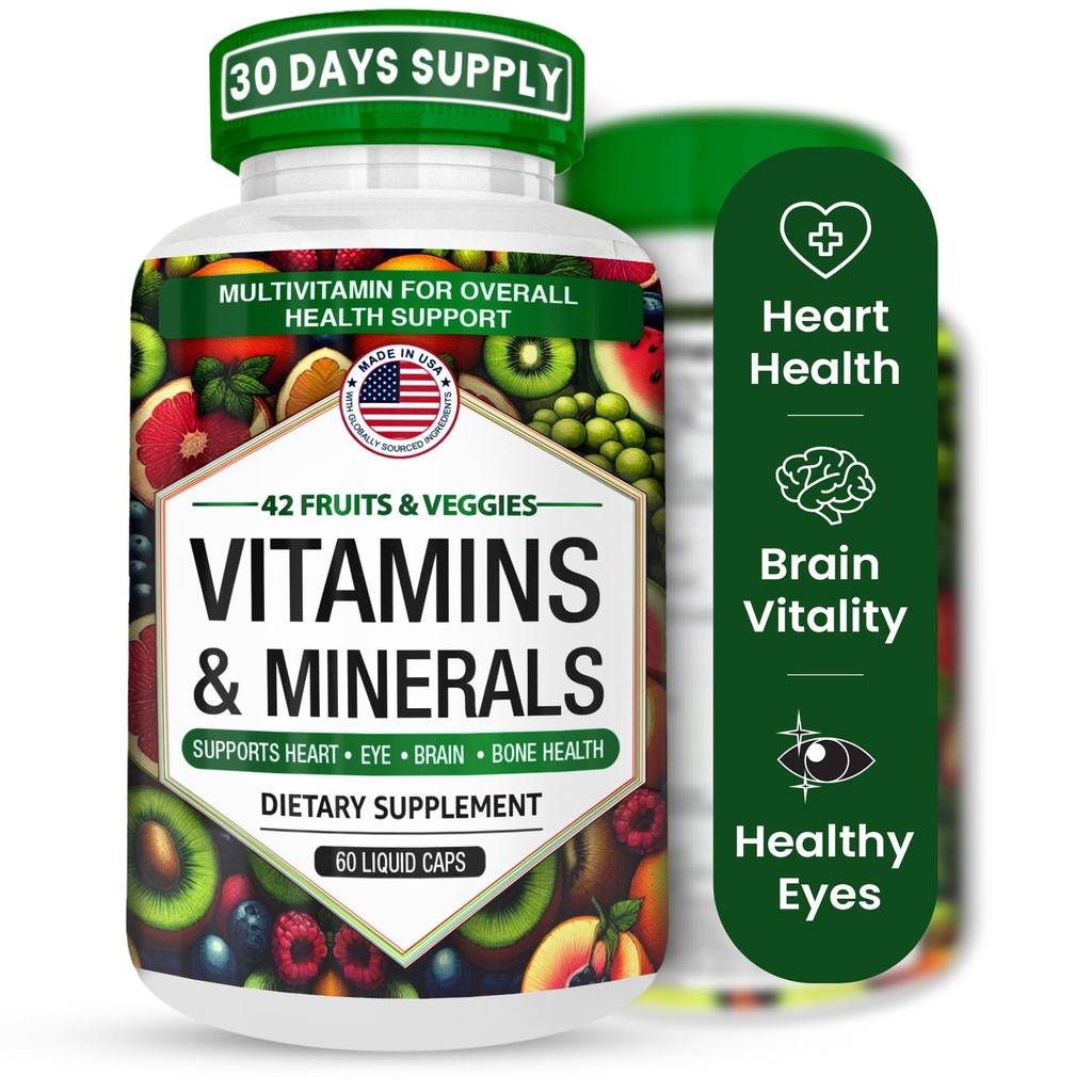 Multivitamine/Minerals Kapseln mit Zink und Premium 42 Früchte und Veggies Mischung für Immununterstützung Tägliche Multivitamin Kapsel Antioxidans Ergänzung für Immunsystem 60 Kapseln