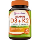 Doctor's Recipes Vitamin D3 K2, 5000 IU D3, 100 mcg K2 (MK-7), 90 Softgels | Highly Bioavailable, Cold-Pressed Olive Oil, Once Daily, Non-GMO, No Gluten, for Immune & Heart Support
