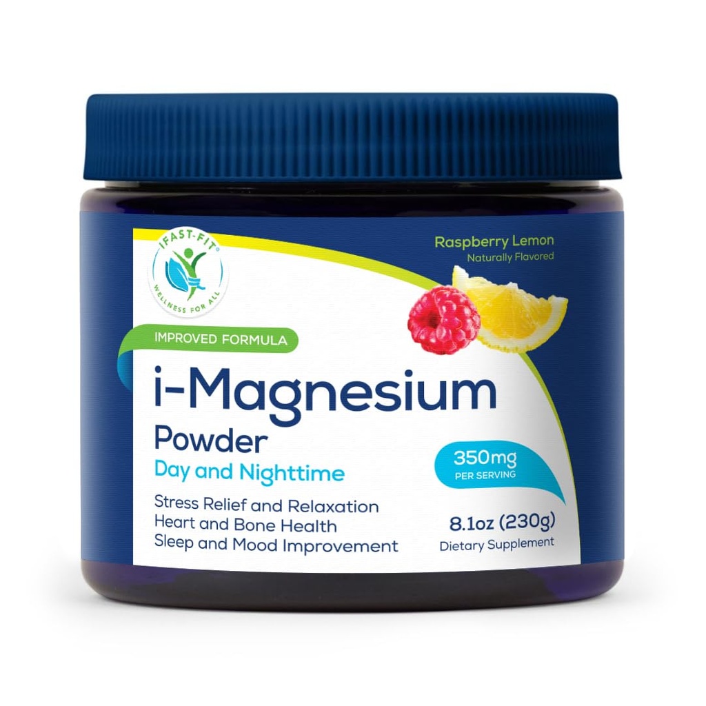 Ifastfit i-Magnesium Powder Blend of Citrate, Malate and Glicynate Supplement with Trace Mineral Complex Raspberry Lemon Flavor Highly absorbable Stress Constipation
