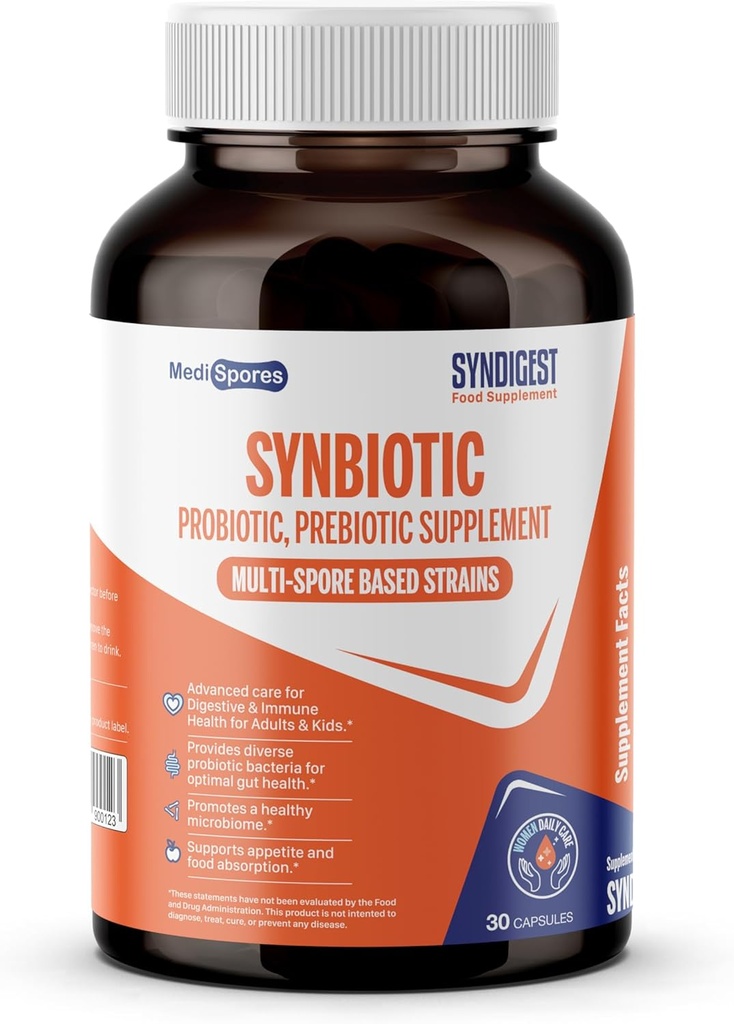 Syndigest probiotische tägliche Pflege für Frauen & Männer mit doppeltem Nutzen von 5 probiotischen & prebiotischen Stämmen, Balance Darm Gesundheit & lindert Verstopfung, reisefreundlich, 30 Kapseln (2 Milliarden CFU/serving)