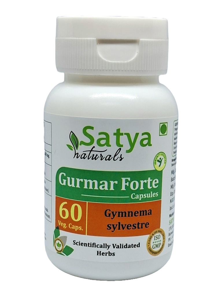 Gurmar Forte Capsule 500 mg. 60 Veg. Capsule | Gudmar (Gymnema Sylvestre) Estratto di capsule per uomini e donne | Ayurvedic Herbal Supplement/Remedies | 10:1 Forte (1 Bottiglia di 60 capsule)