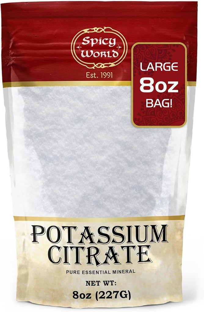 Spicy World Kalium Citrat Pulver 8 OZ - Rein, Vegan, Lebensmittel Grad, Bulk Kalium Supplement